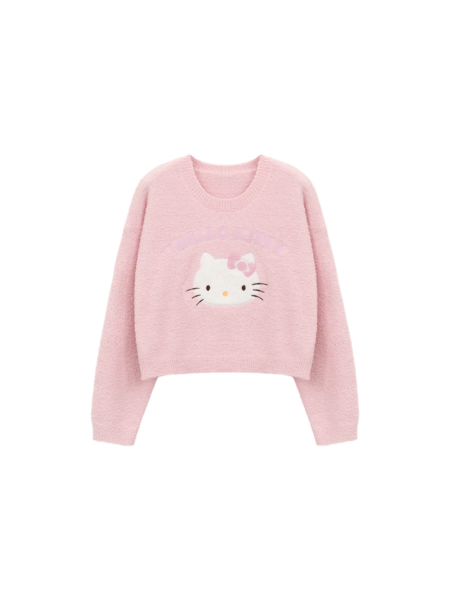 【Hello Kitty Collaboration】Appliqué Patch Oversized Plush Sweater