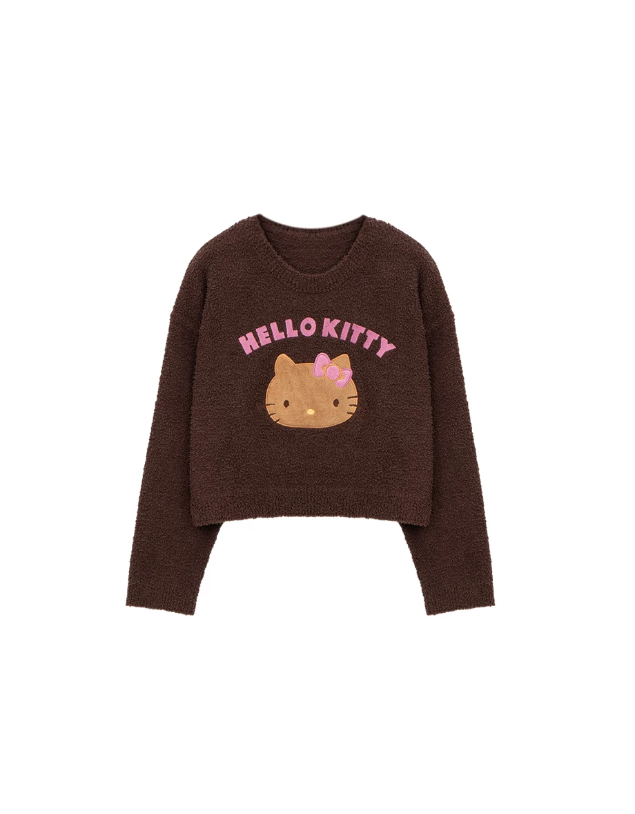 【Hello Kitty Collaboration】Appliqué Patch Oversized Plush Sweater