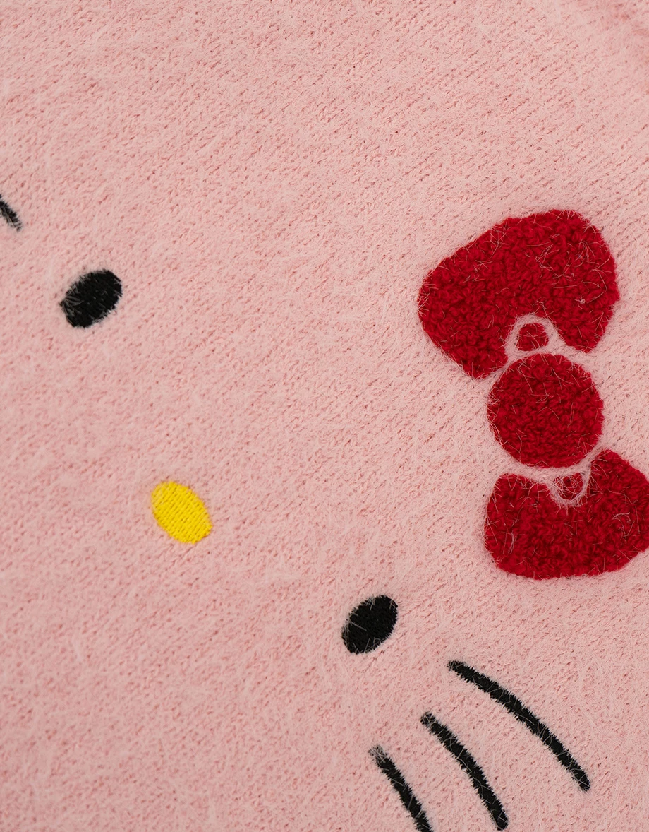 【Hello Kitty Collaboration】Fluffy Knit Short Sleeve Crop Top