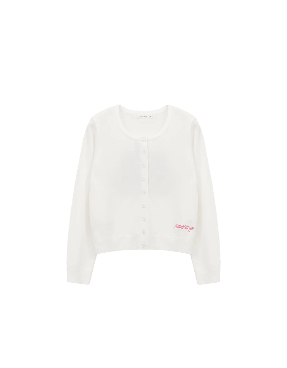 【Hello Kitty Collaboration】Back Jacquard Button Front Knit Cardigan 【Hello Kitty Collaboration】Back Jacquard Button Front Knit Cardigan