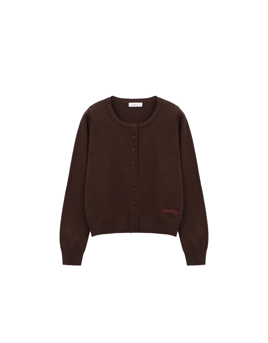 【Hello Kitty Collaboration】Back Jacquard Button Front Knit Cardigan