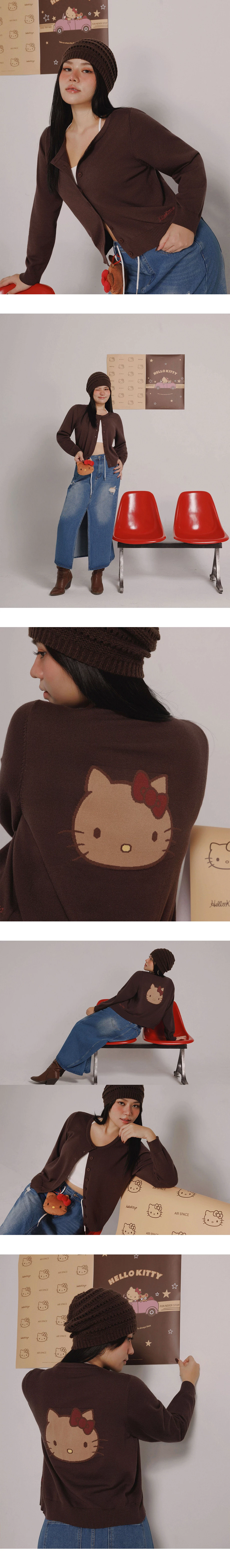 【Hello Kitty Collaboration】Back Jacquard Button Front Knit Cardigan 【Hello Kitty Collaboration】Back Jacquard Button Front Knit Cardigan