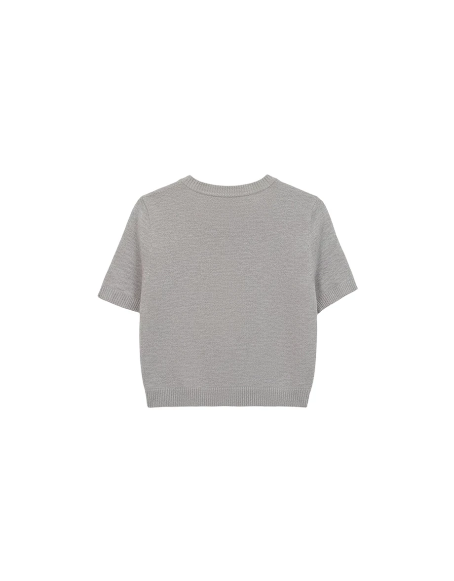 【DINOTAENG】緹花圖案短袖短版針織衫