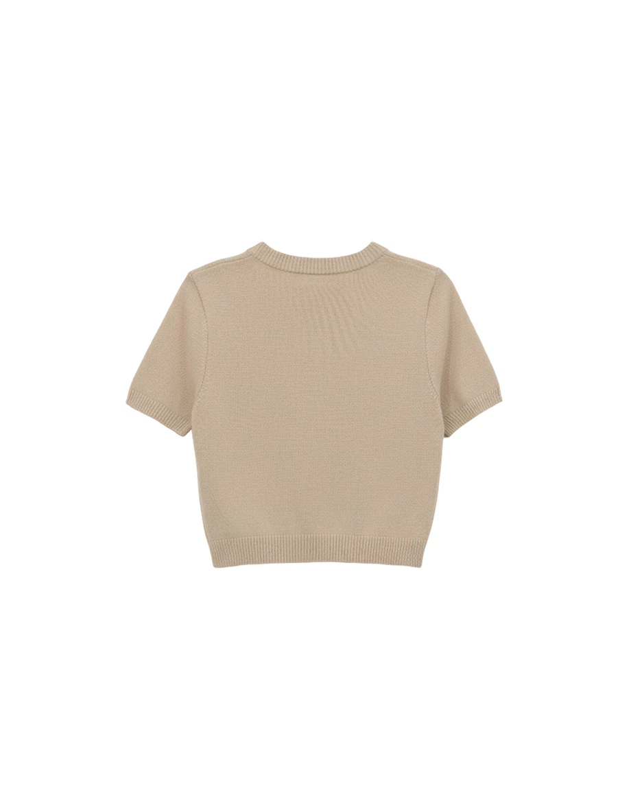 【DINOTAENG】緹花圖案短袖短版針織衫