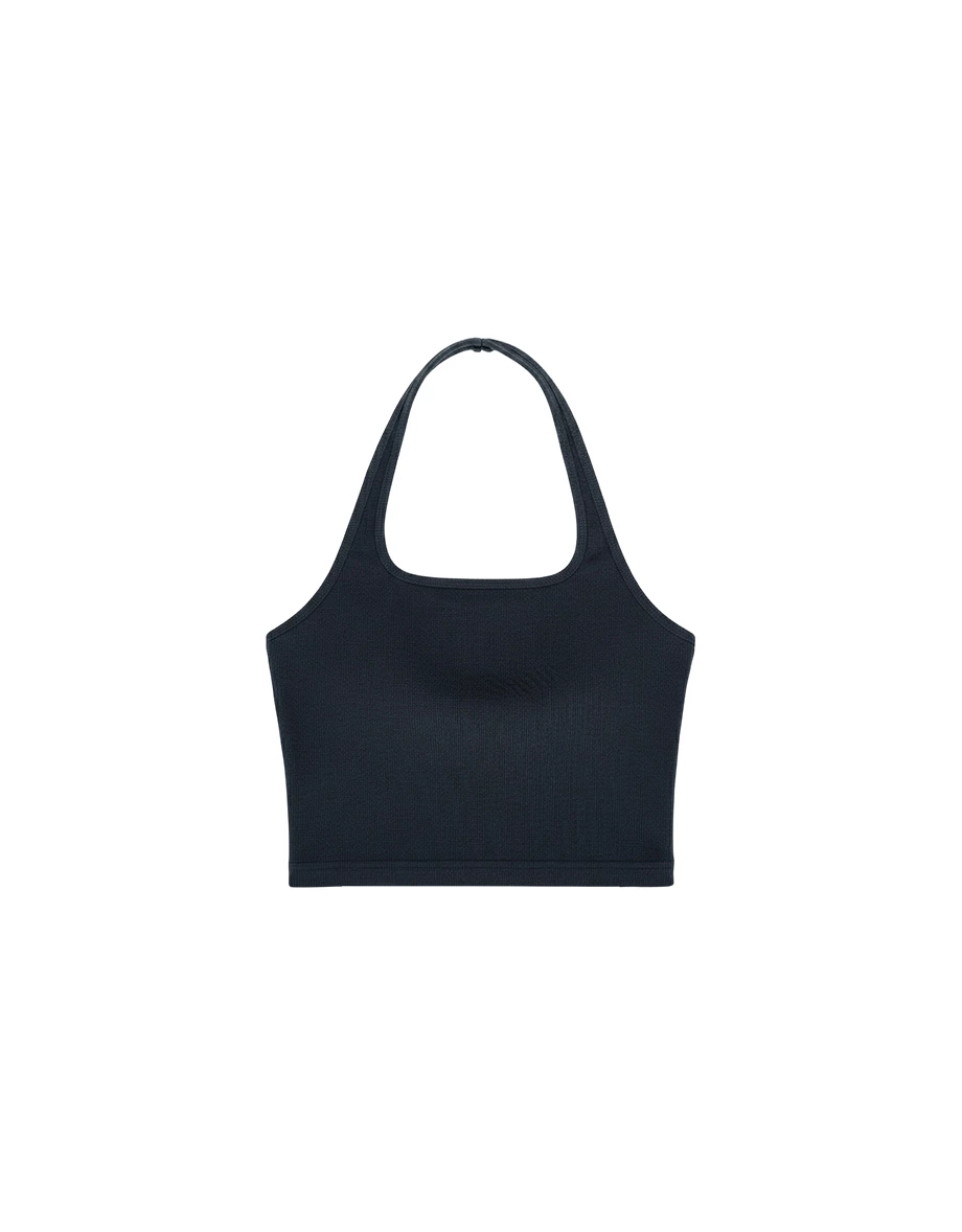 Halter Square Neck Ribbed Cropped Padded Tank Top Halter Square Neck Ribbed Cropped Padded Tank Top
