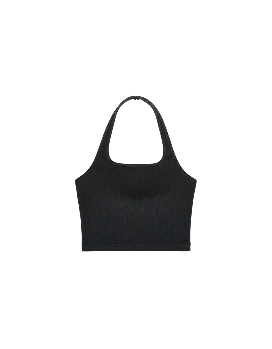 Halter Square Neck Ribbed Cropped Padded Tank Top Halter Square Neck Ribbed Cropped Padded Tank Top