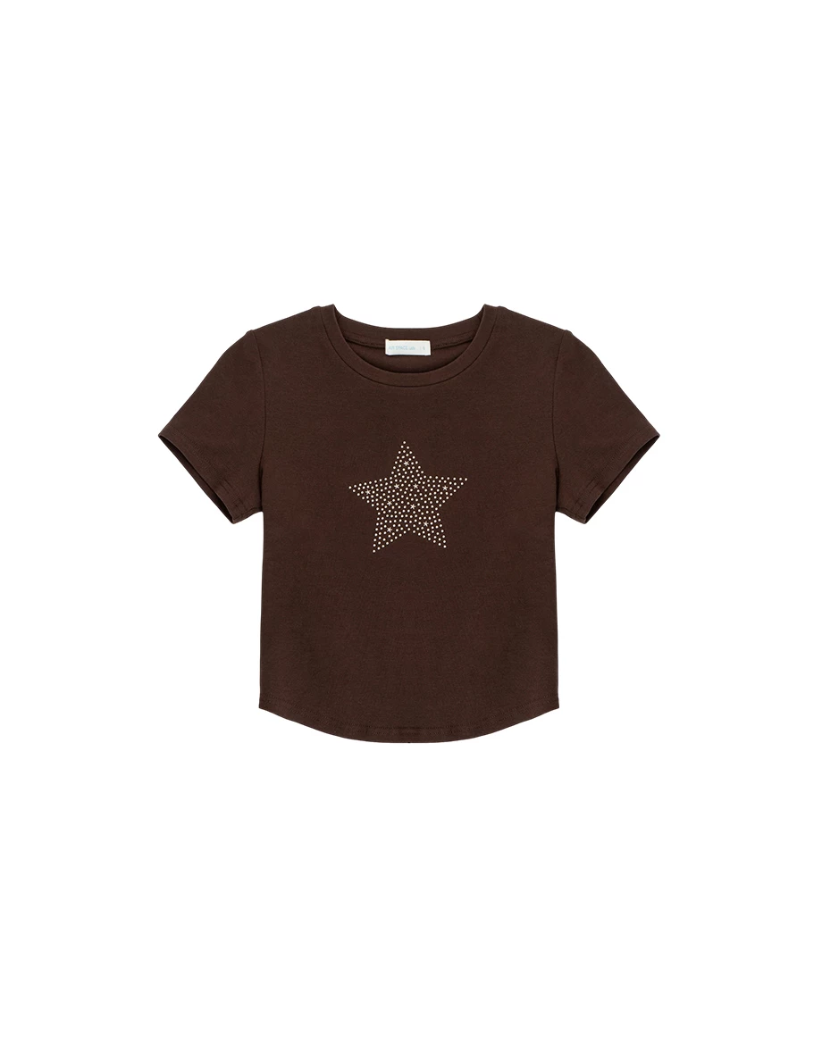 Star Rhinestone Graphic Short Sleeve Cropped Top