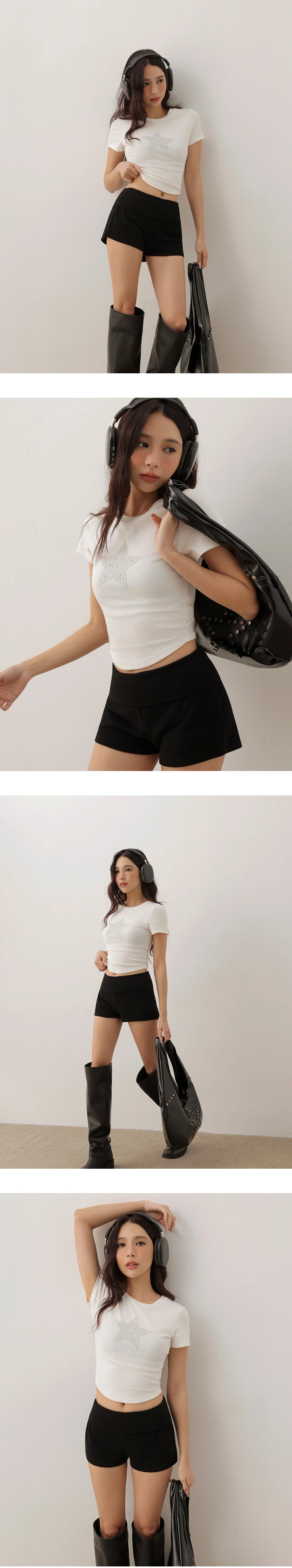 Star Rhinestone Graphic Short Sleeve Cropped Top