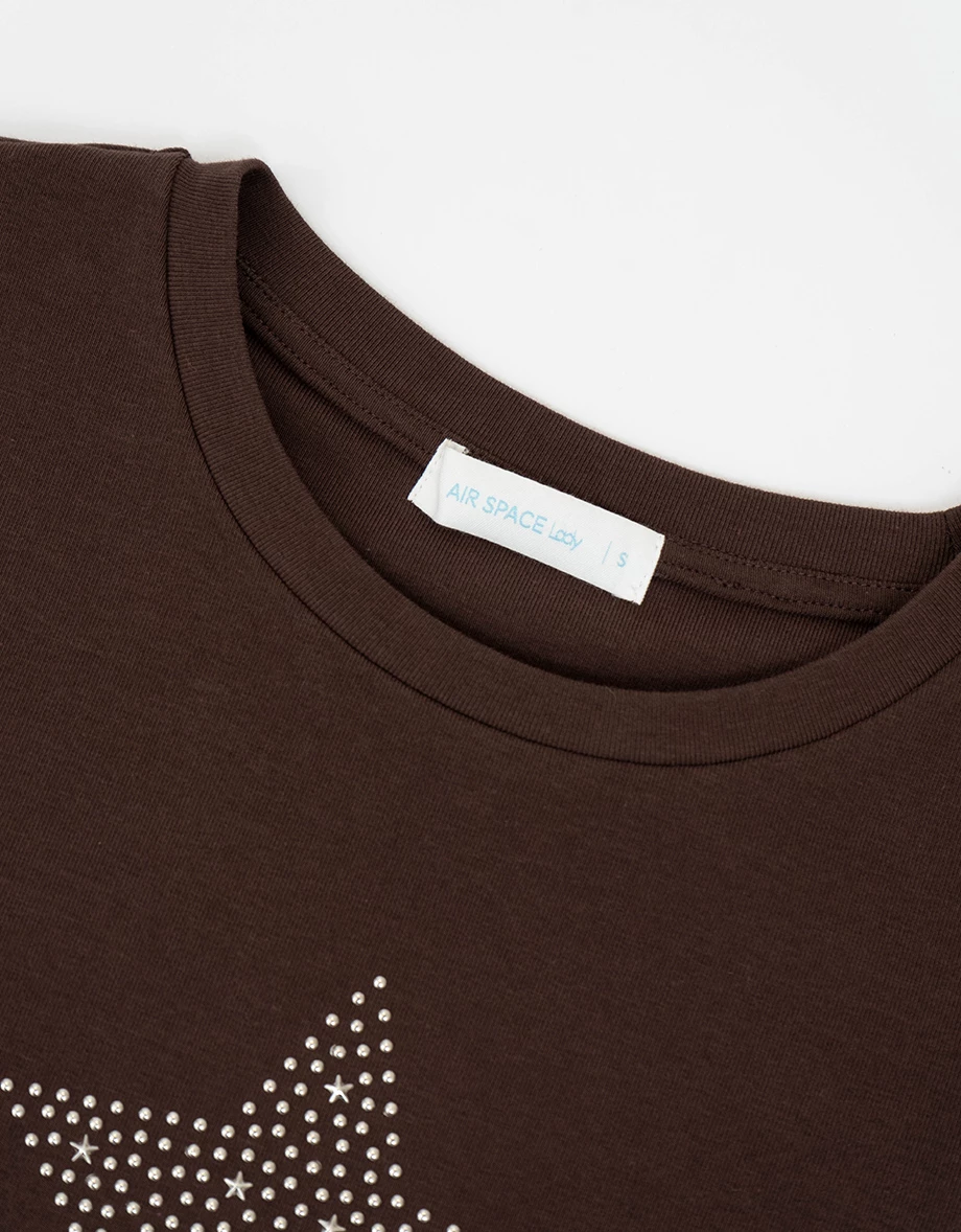 Star Rhinestone Graphic Short Sleeve Cropped Top