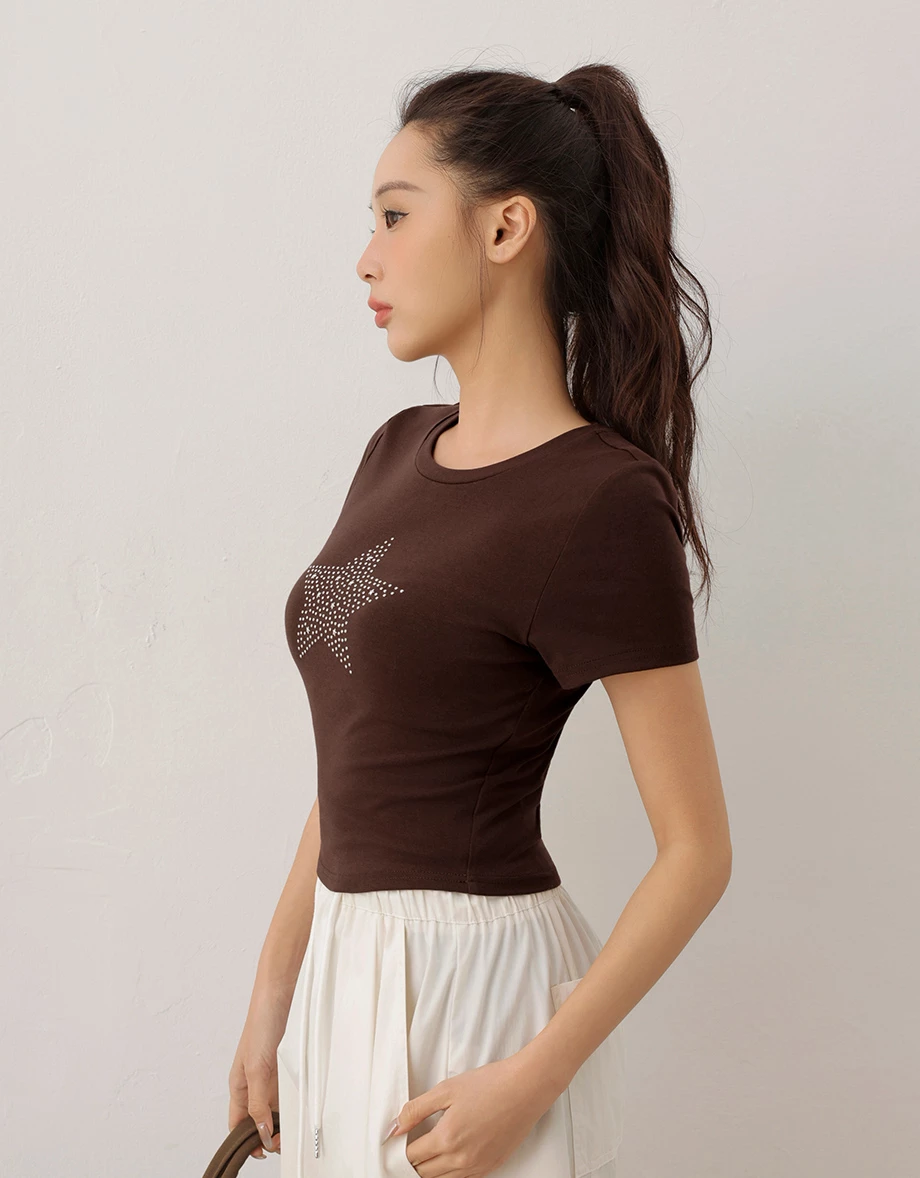 Star Rhinestone Graphic Short Sleeve Cropped Top