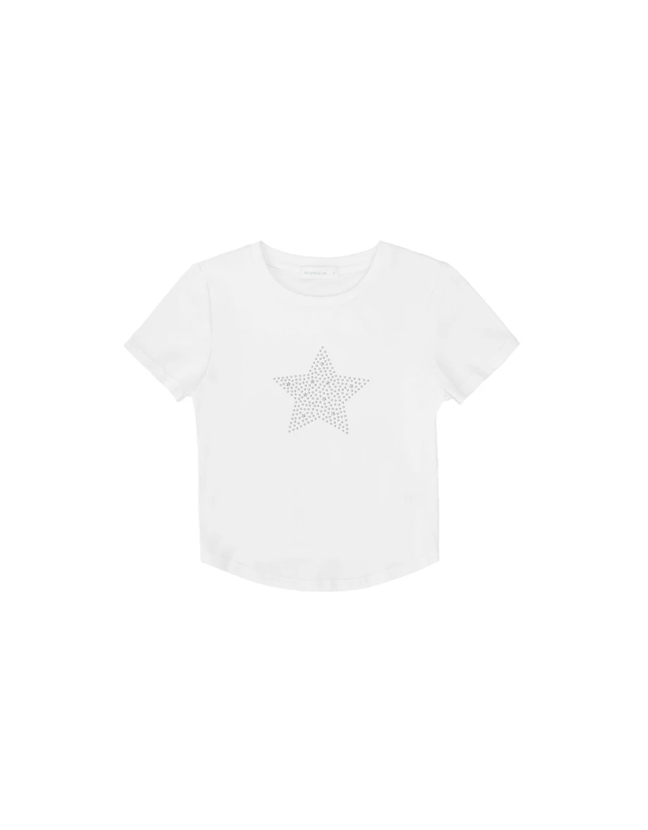 Star Rhinestone Graphic Short Sleeve Cropped Top