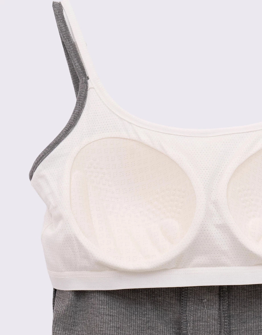 Faux 2 Piece Ribbed Henley Padded Cami Bra Top