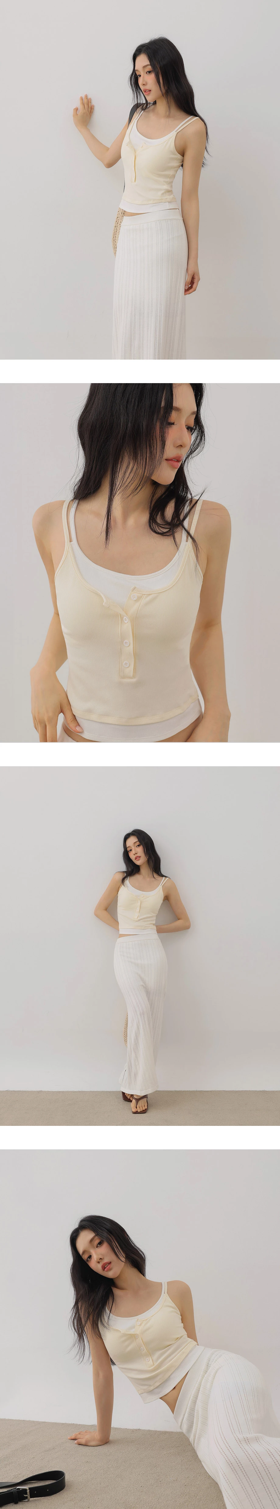 假兩件U領排扣半開襟細肩帶 BRA背心