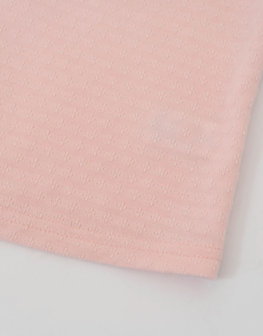 Side Buttoned Asymmetric Neck Jacquard Crop Top (with Scarf)