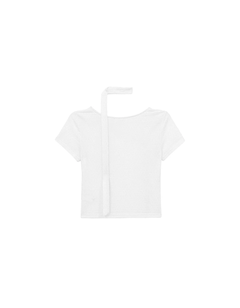 Side Buttoned Asymmetric Neck Jacquard Crop Top (with Scarf)