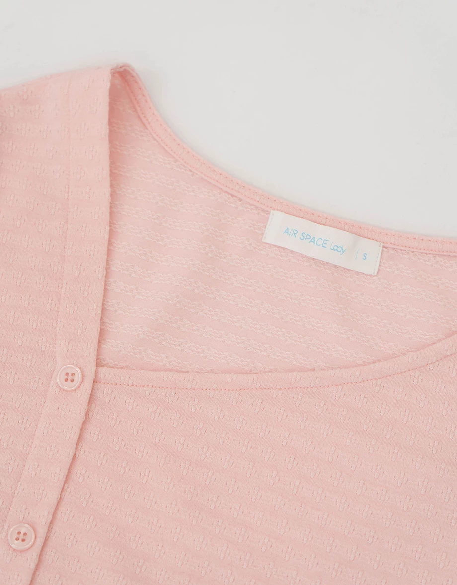 Side Buttoned Asymmetric Neck Jacquard Crop Top (with Scarf)