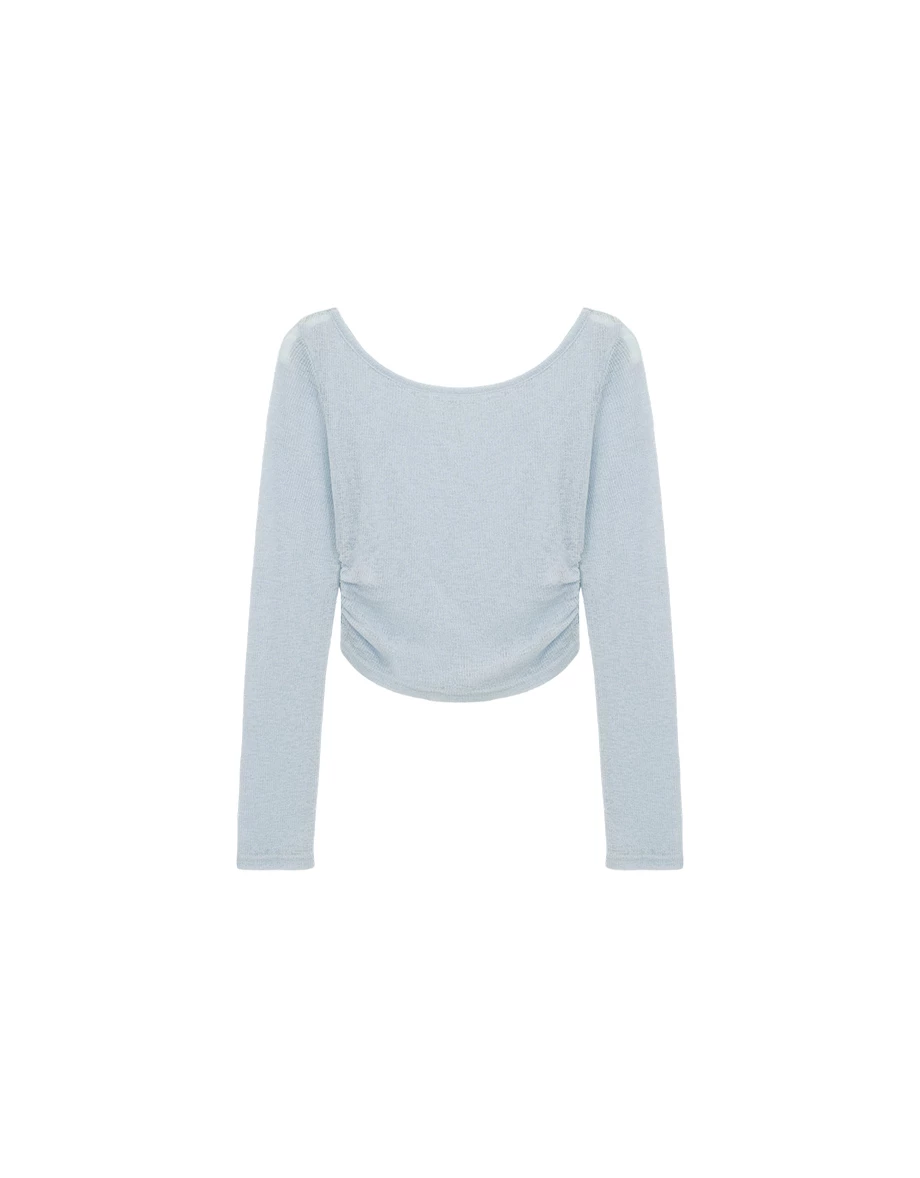 Side Ruched Sheer Ribbed Knit Long Sleeve Layering Top