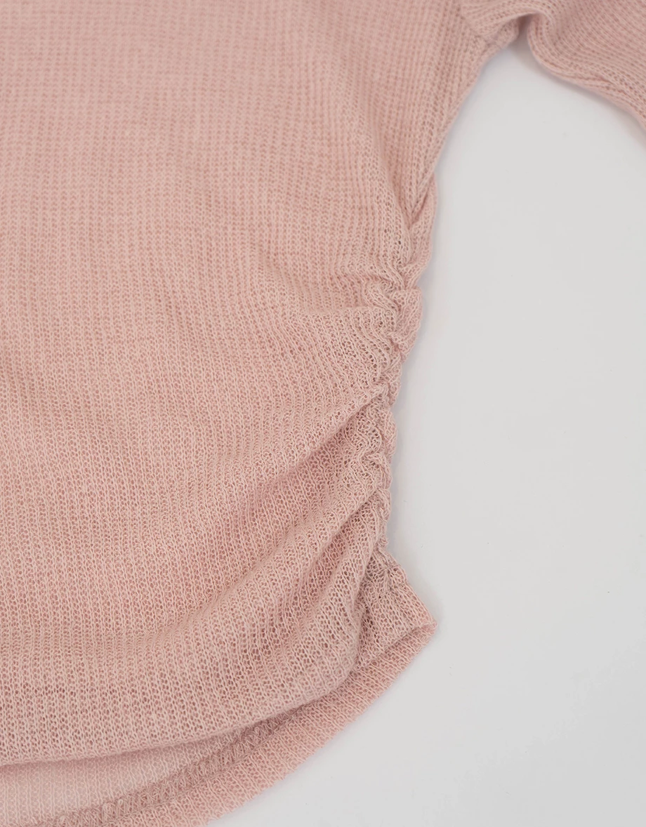 Side Ruched Sheer Ribbed Knit Long Sleeve Layering Top