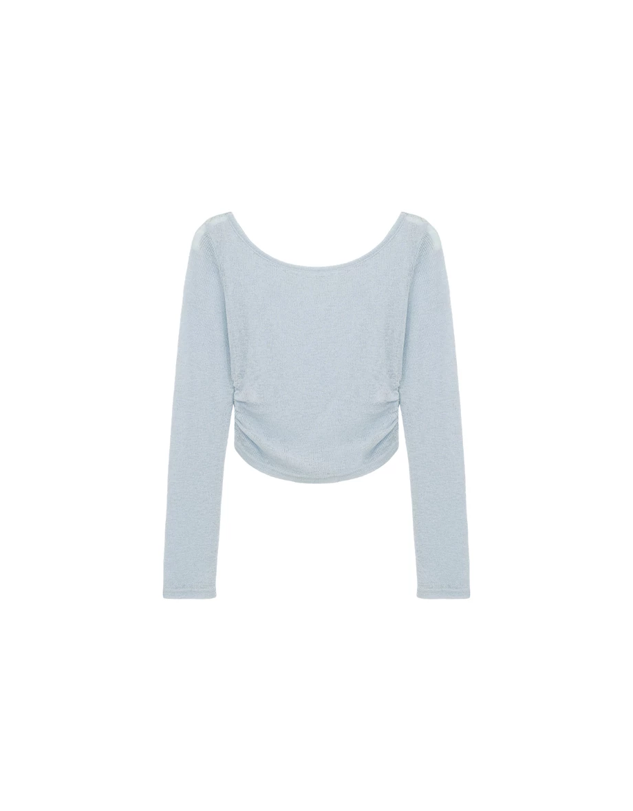 Side Ruched Sheer Ribbed Knit Long Sleeve Layering Top