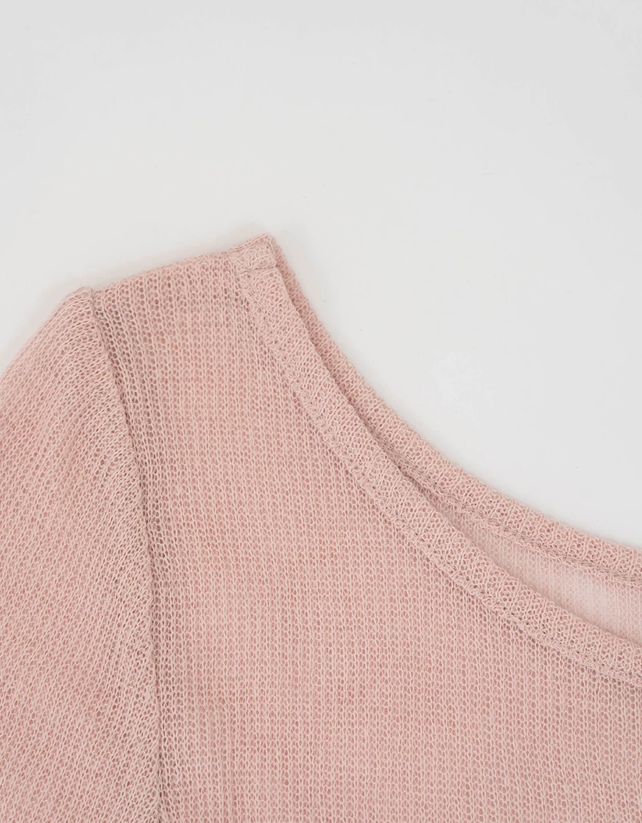 Side Ruched Sheer Ribbed Knit Long Sleeve Layering Top