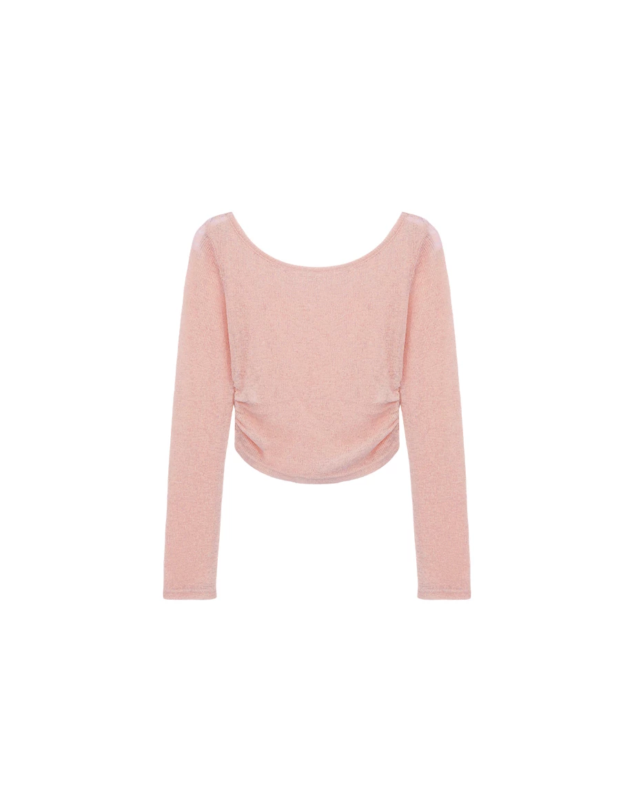 Side Ruched Sheer Ribbed Knit Long Sleeve Layering Top