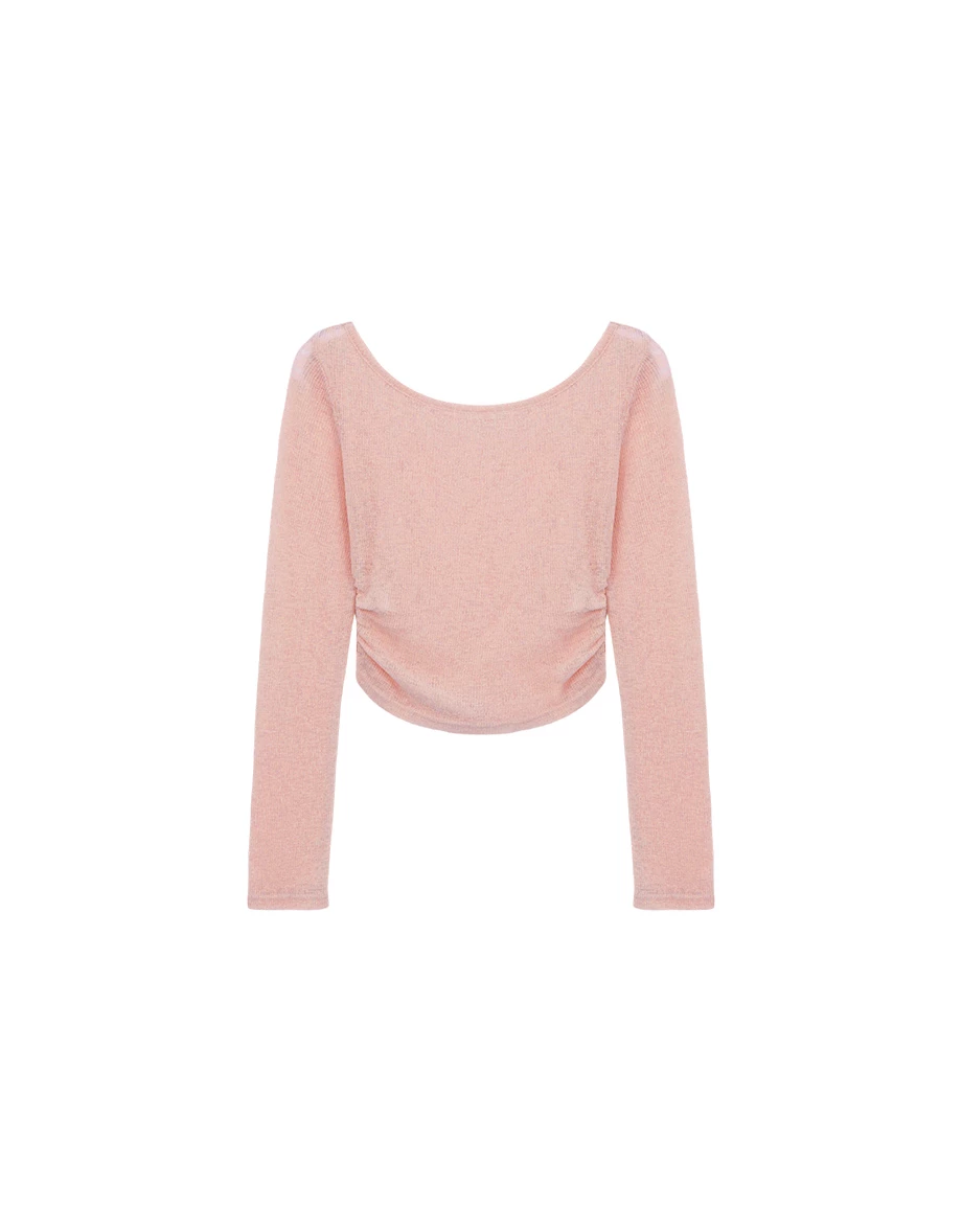 Side Ruched Sheer Ribbed Knit Long Sleeve Layering Top