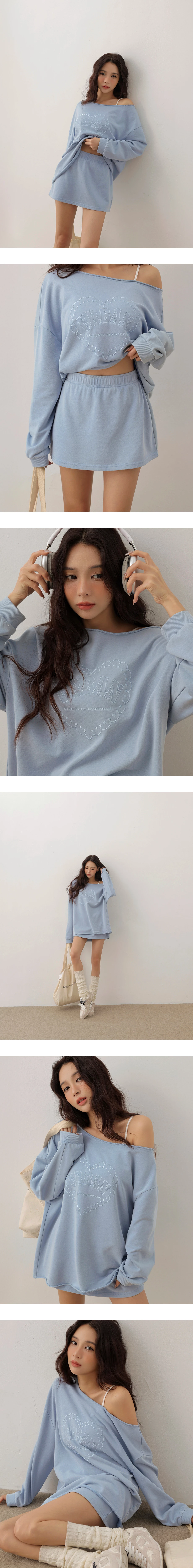 Distressed Raw Edge Heart Embossed Long Sleeve Sweatshirt