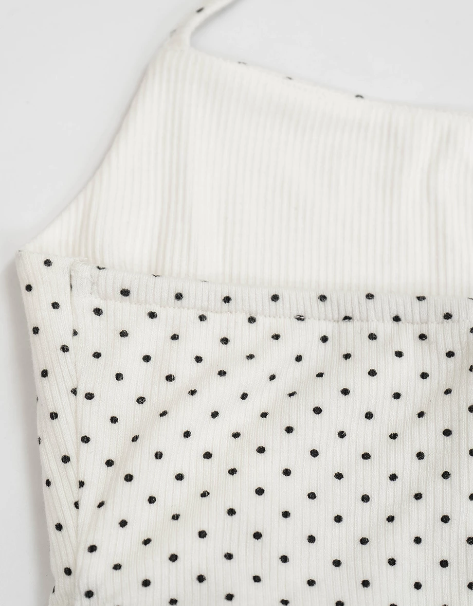 Polka Dot Halter Padded Camisole Top and Matching Cropped Cardigan Set Wear