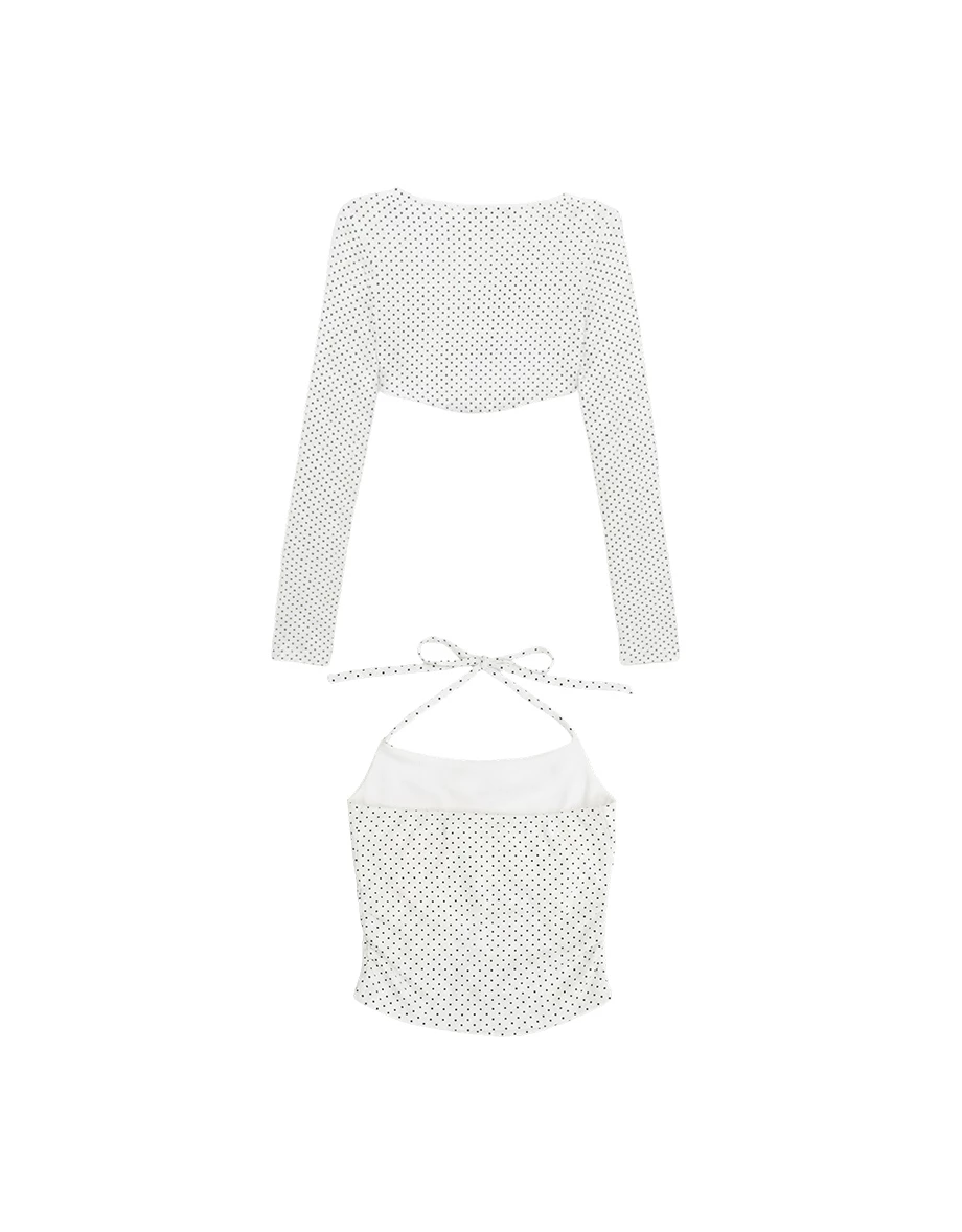 Polka Dot Halter Padded Camisole Top and Matching Cropped Cardigan Set Wear