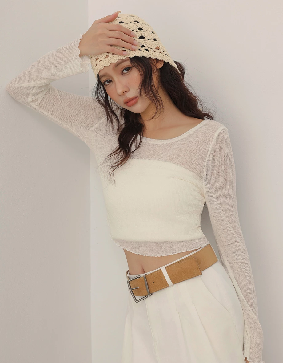 Lettuce Hem Semi Sheer Long Sleeve Ribbed Top Lettuce Hem Semi Sheer Long Sleeve Ribbed Top