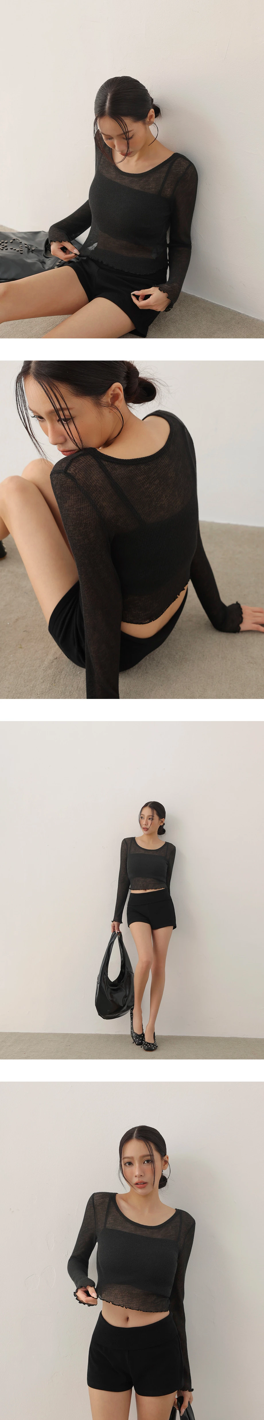 Lettuce Hem Semi Sheer Long Sleeve Ribbed Top Lettuce Hem Semi Sheer Long Sleeve Ribbed Top