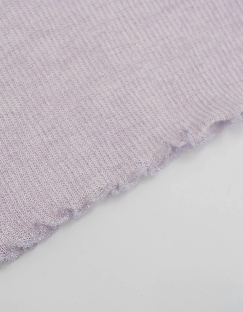 Lettuce Hem Semi Sheer Long Sleeve Ribbed Top