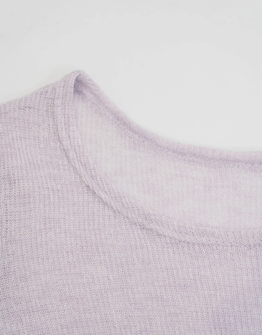 Lettuce Hem Semi Sheer Long Sleeve Ribbed Top