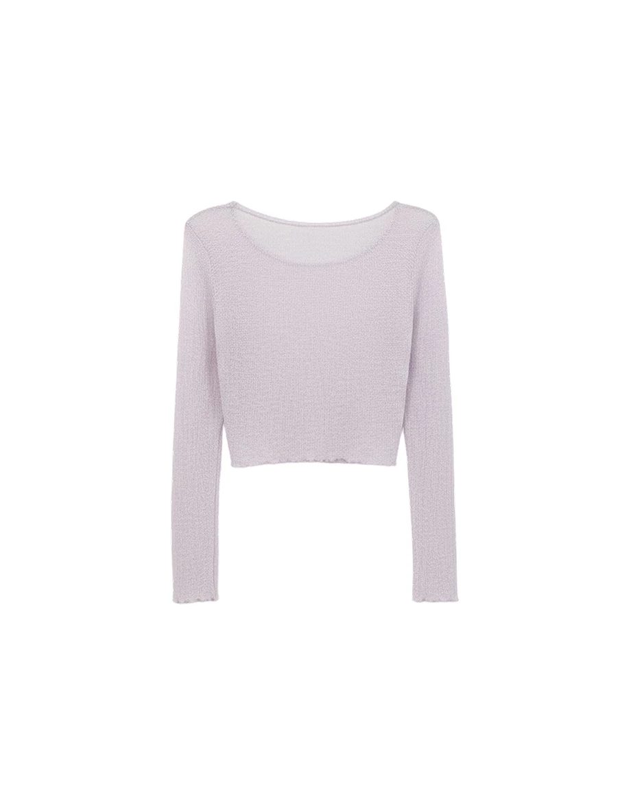 Lettuce Hem Semi Sheer Long Sleeve Ribbed Top