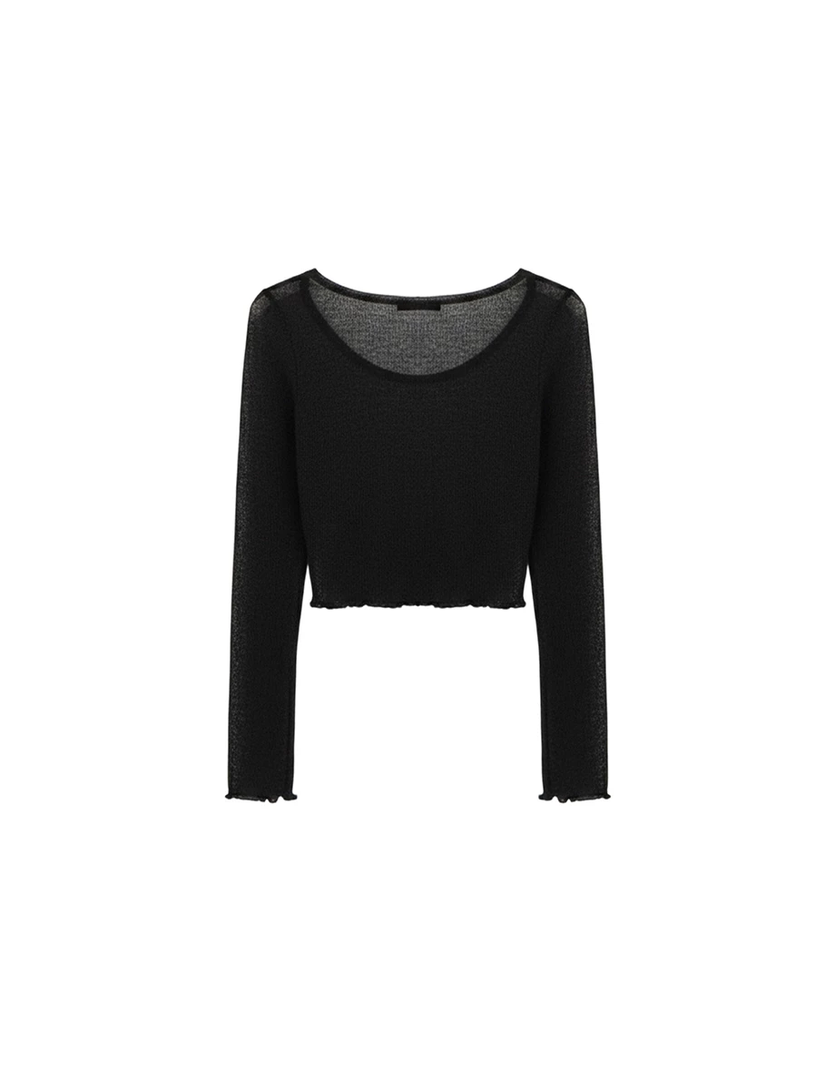 Lettuce Hem Semi Sheer Long Sleeve Ribbed Top Lettuce Hem Semi Sheer Long Sleeve Ribbed Top