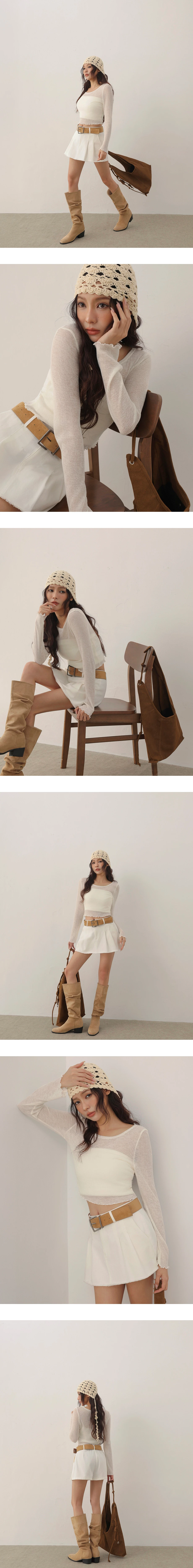 Lettuce Hem Semi Sheer Long Sleeve Ribbed Top