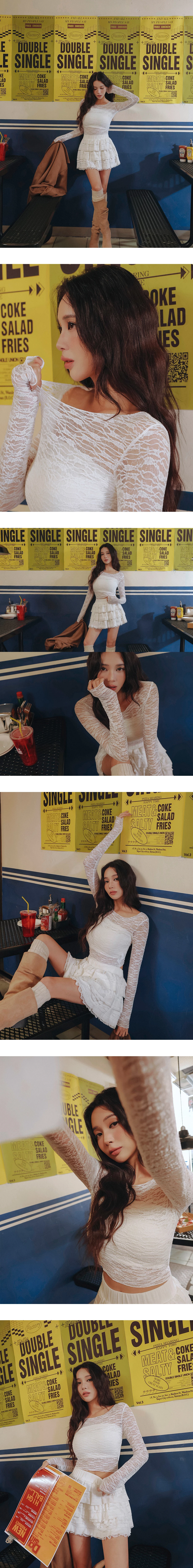 Floral Embroidered Lace Sheer Boat Neck Long Sleeve Top Floral Embroidered Lace Sheer Boat Neck Long Sleeve Top