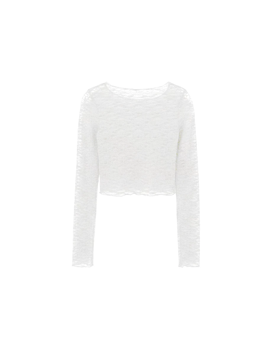 Floral Embroidered Lace Sheer Boat Neck Long Sleeve Top Floral Embroidered Lace Sheer Boat Neck Long Sleeve Top