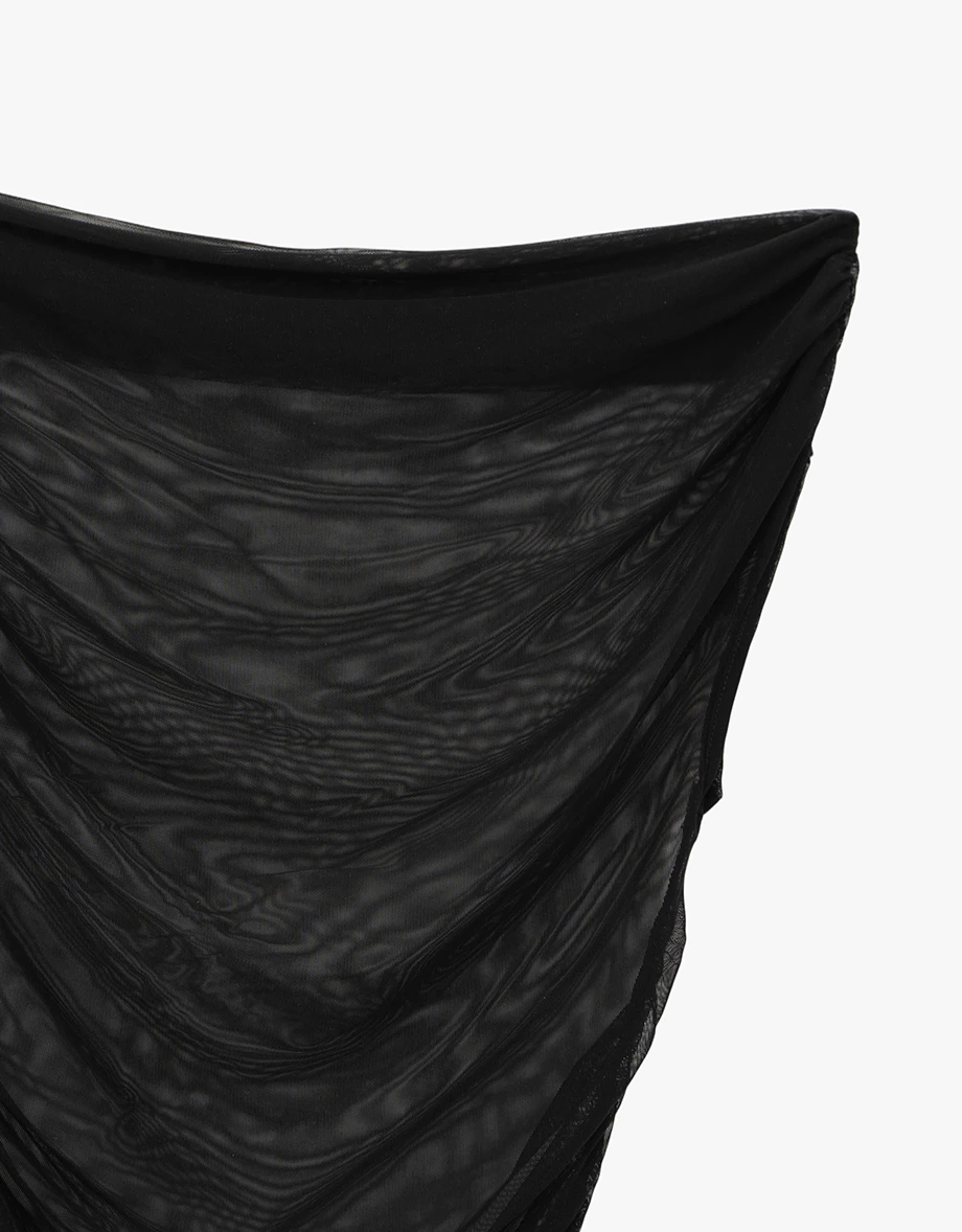 一字領透紗側抓皺上衣細肩帶BRA背心套裝