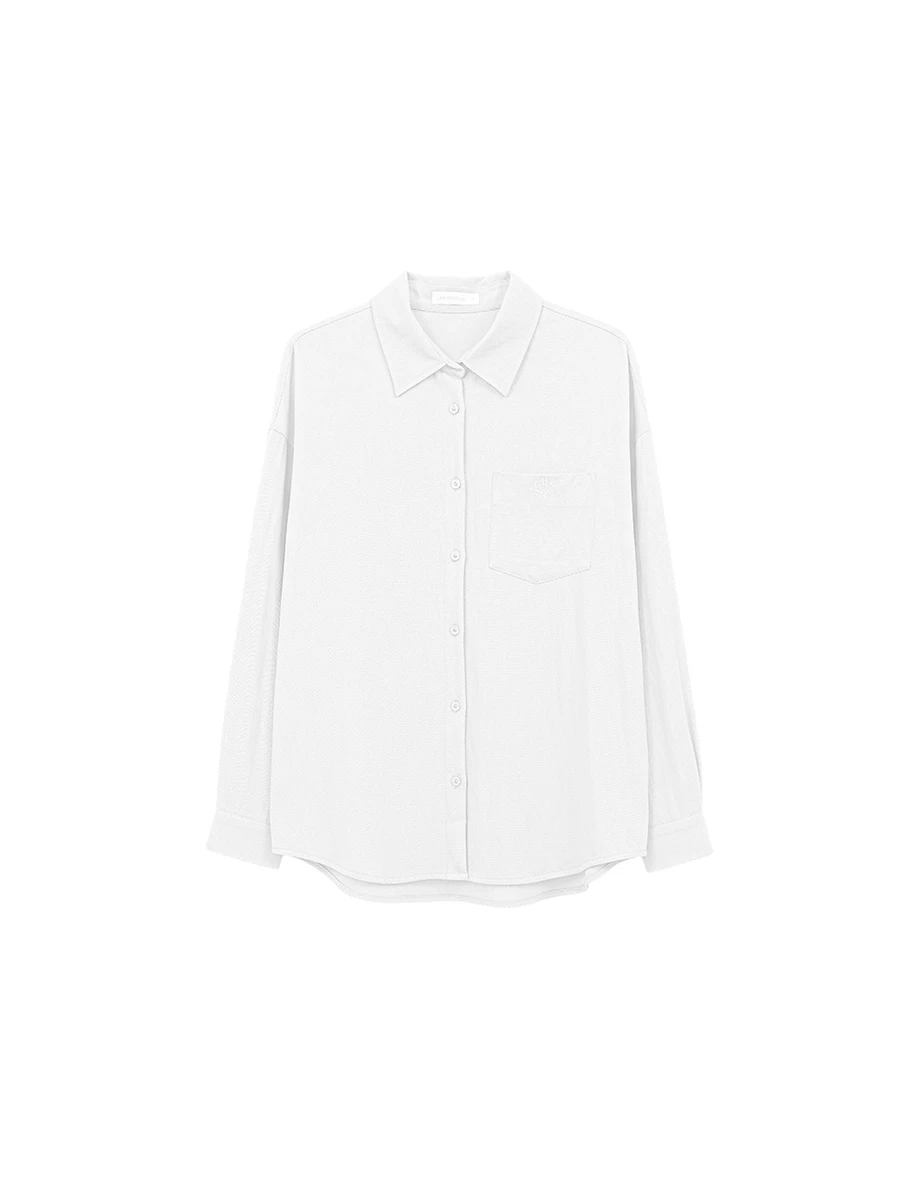 AIR SPACE Logo Embroidered Loose Fit Long Sleeve Shirt Blouse