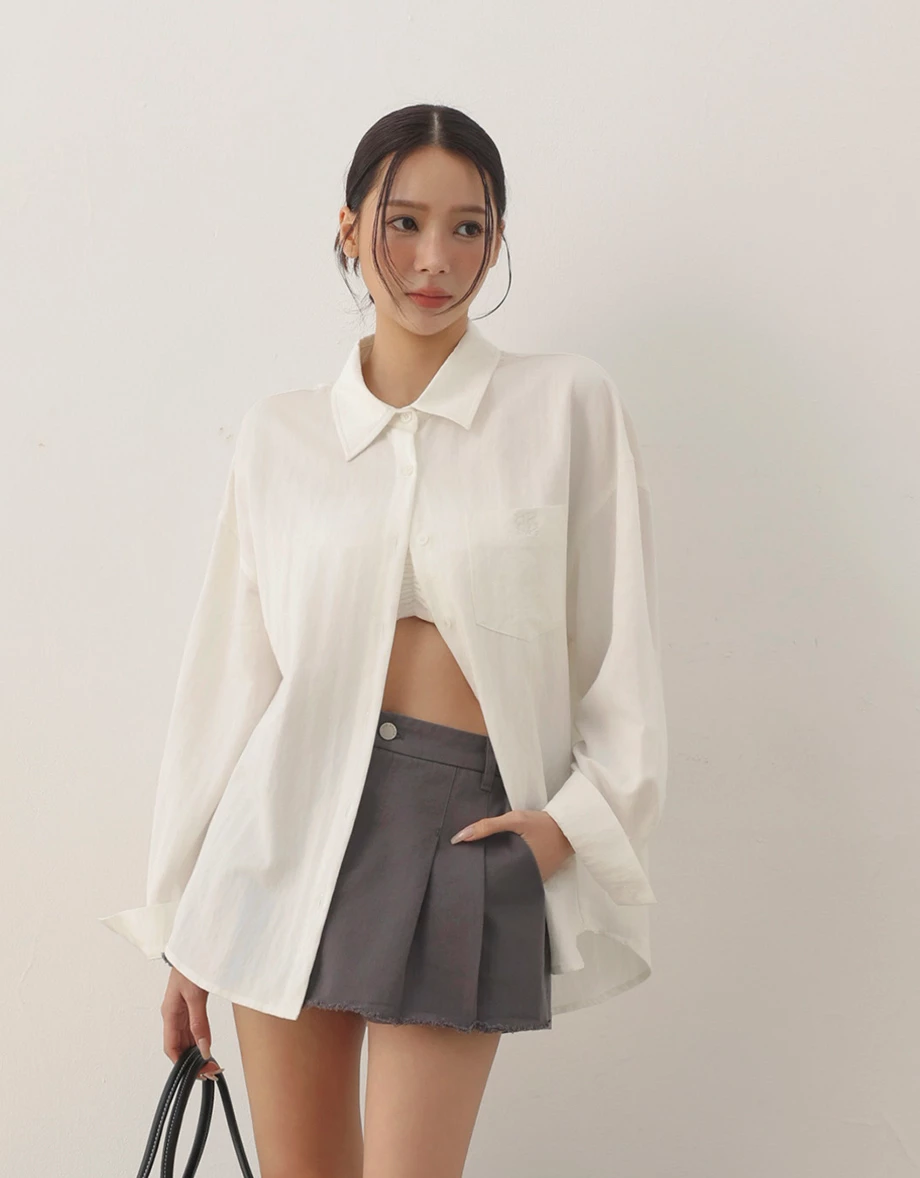 AIR SPACE Logo Embroidered Loose Fit Long Sleeve Shirt Blouse