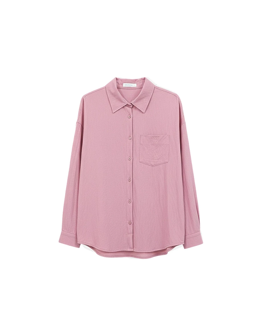 AIR SPACE Logo Embroidered Loose Fit Long Sleeve Shirt Blouse