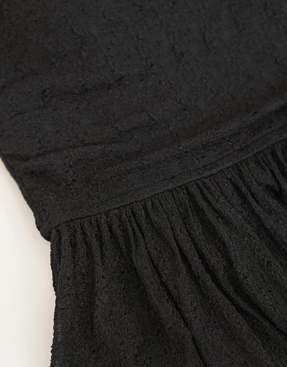 綁帶開襟木耳邊長袖蕾絲罩衫荷葉下擺細肩帶背心套裝(附胸墊)