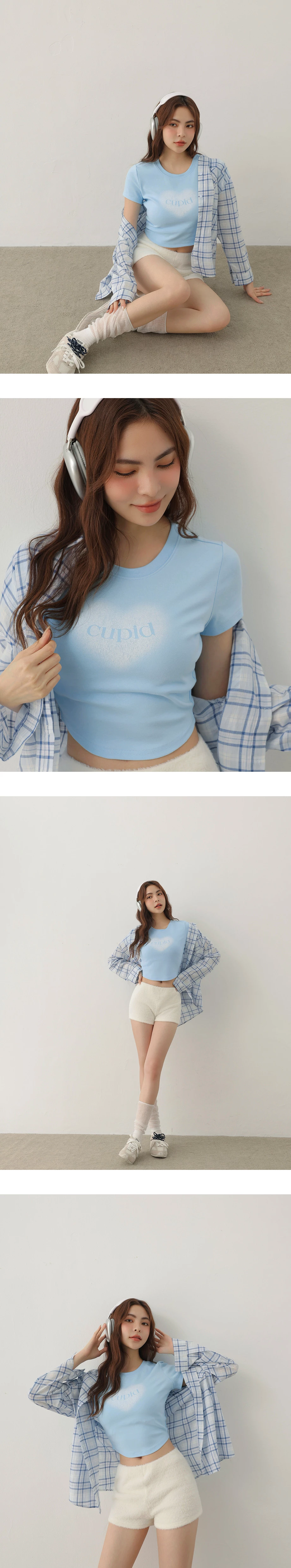 圓領愛心字母印花短袖短版TEE