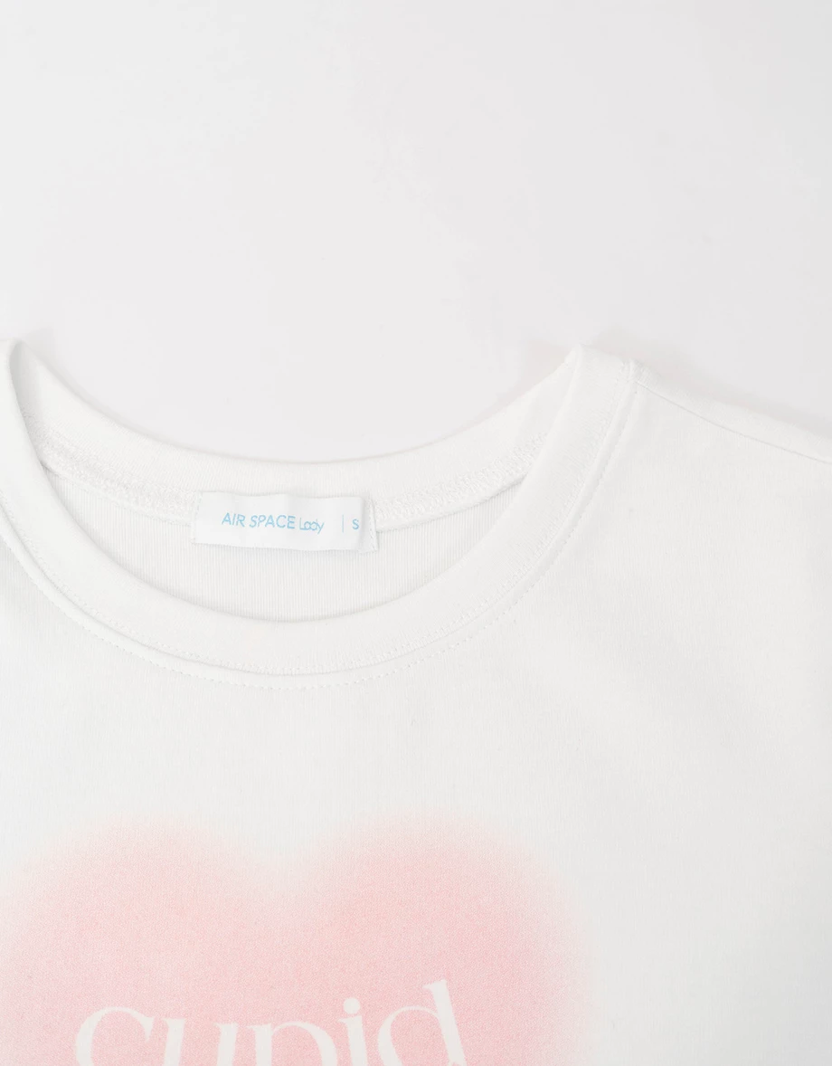 圓領愛心字母印花短袖短版TEE