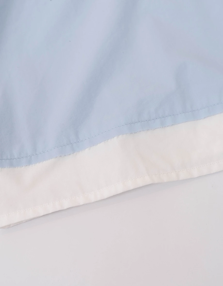 撞色拼接單口袋長袖短版襯衫