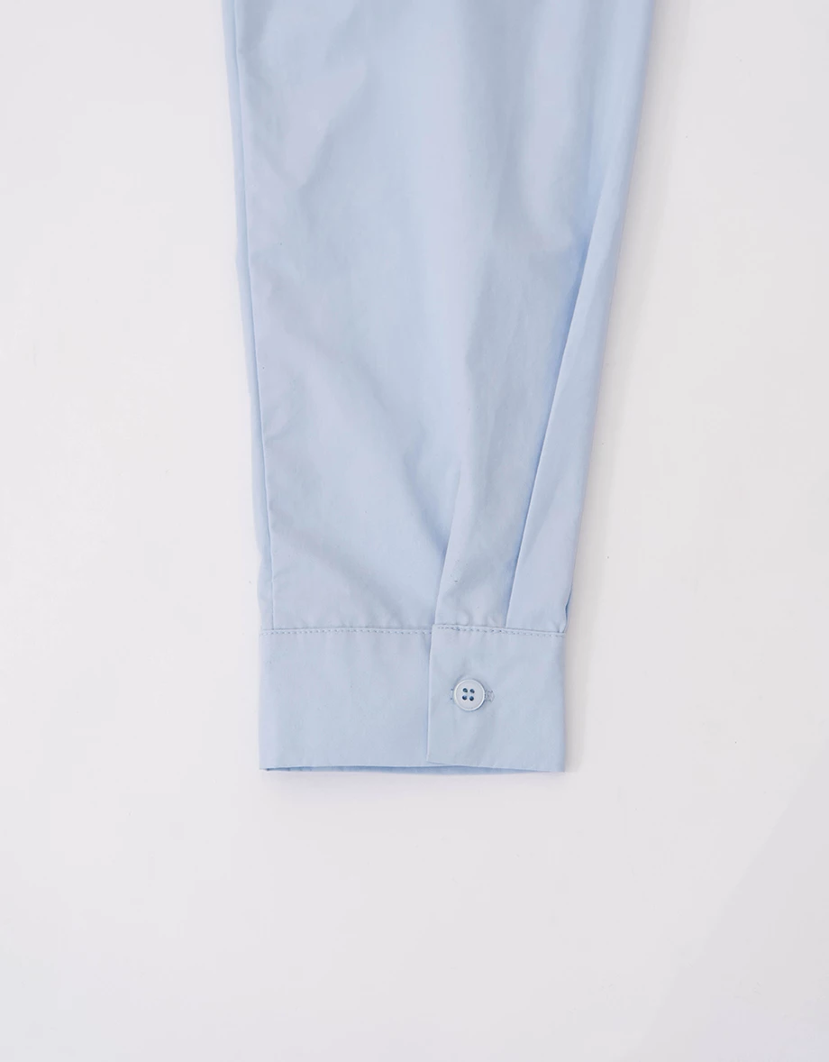 撞色拼接單口袋長袖短版襯衫