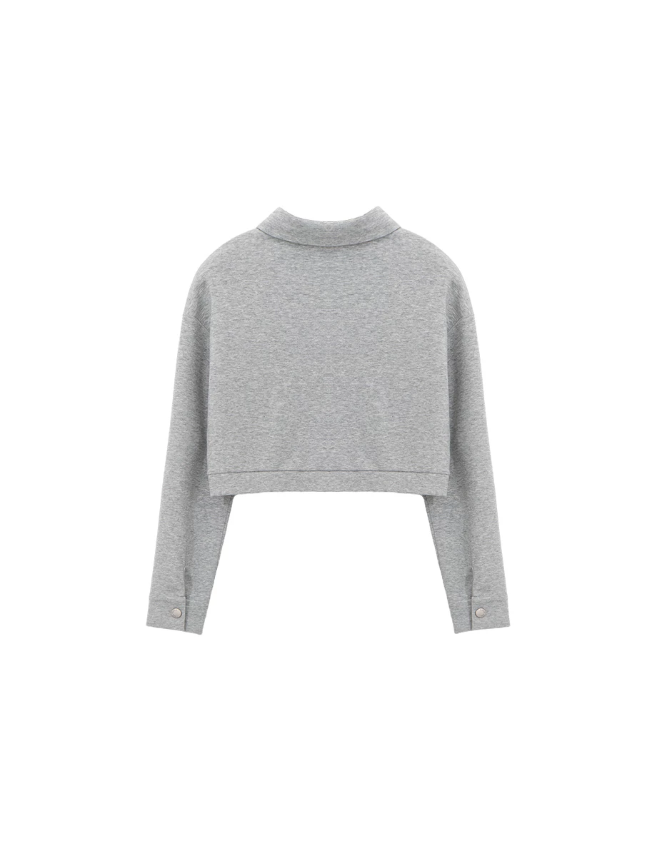 【AIRY HOURGLASS】Spread Collar Cropped Snap Button Shirt Jacket