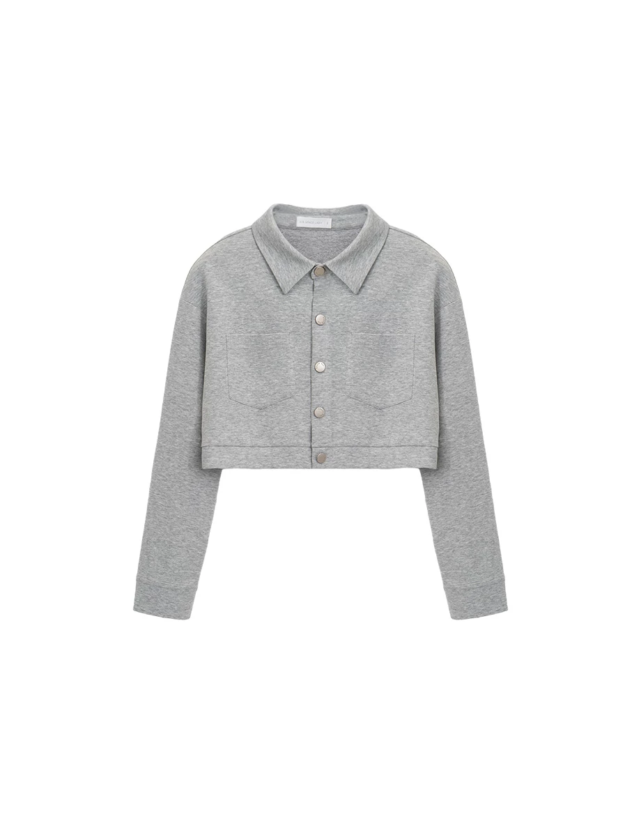 【AIRY HOURGLASS】Spread Collar Cropped Snap Button Shirt Jacket