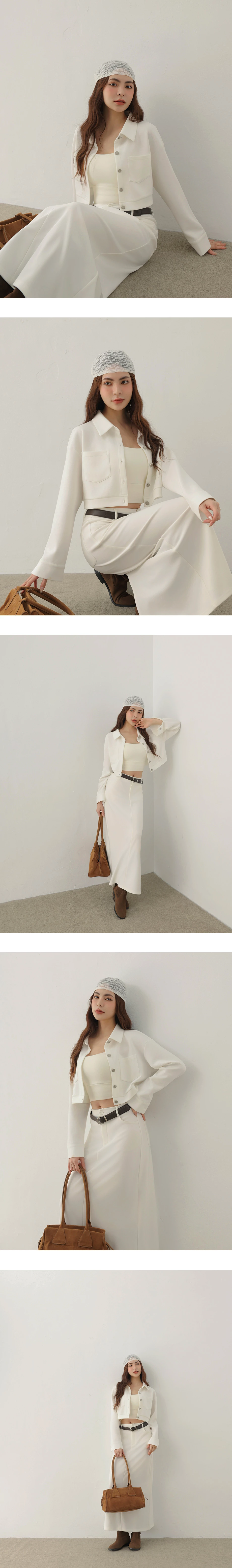 【AIRY HOURGLASS】Spread Collar Cropped Snap Button Shirt Jacket